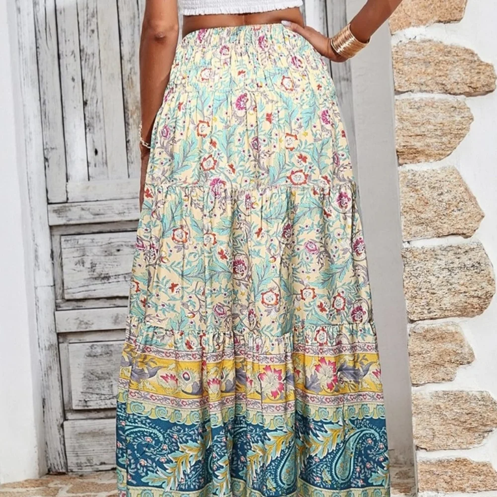 Summer Maxi Skirt Fashion Boho Long Trendy Floral High Waist. SMALL - Picture 2 of 4
